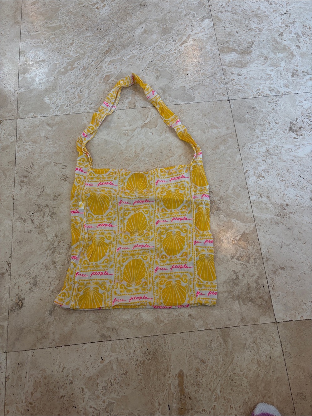 Free People Yellow and Pink Shell-Print Shoulder Tote